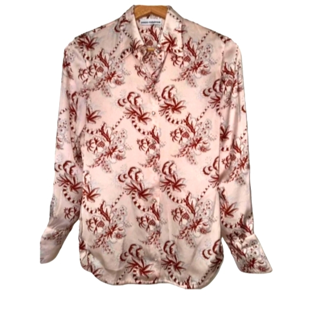 Paco Rabanne Polyester Charmeuse Print Blouse EUC Sz 34.US 4 pit2pit 17" 32 Bust